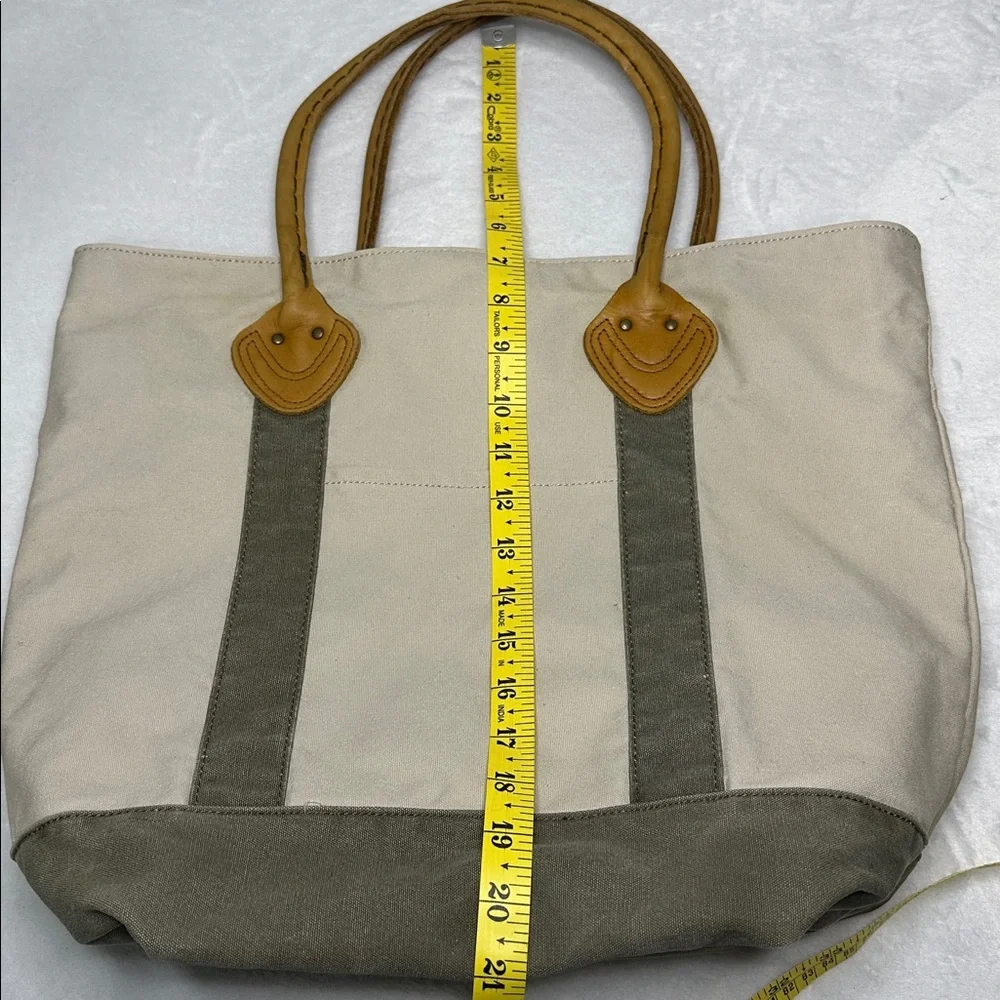 LL Bean Canvas Tote Bag with Tan Leather Handles - Picture 9 of 9